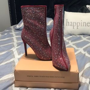 Rhinestone red heel booties